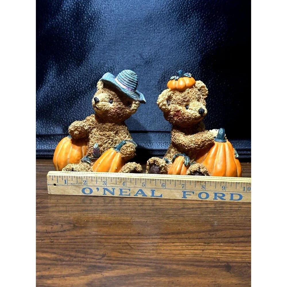 Vintage Large 6 Inch Homco Bear Figurine Set Autumn Thanksgiving Decor